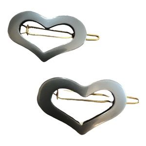 Vintage Pearlescant Blue French Heart Barrettes, , Last Pair
